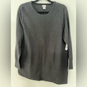 Chico’s Asymmetrical Hem Ribbed Tunic Sweater. Size 2 (L).  Charcoal Heather.